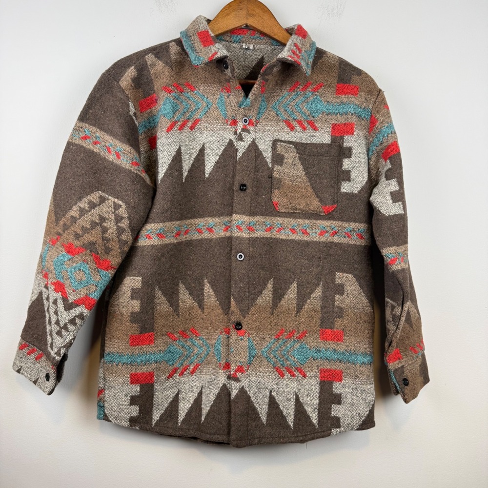 Yifuqin Mens Southwestern Shacket Medium Geometric Aztec Cowboy Cabin Earth Tone - Picture 2 of 10